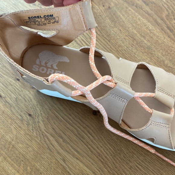 Sorel Cameron Flatform Lace Wedge Sandal Size 7 Beige - Picture 15 of 15